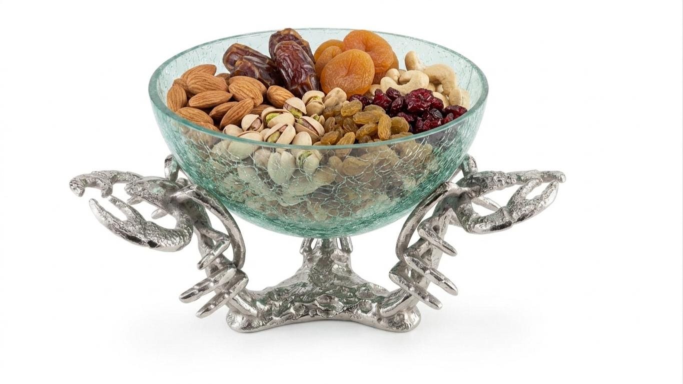 Lobster Trio Pot Stand with Glass Bowl | Coastal Seafood Serving Dish