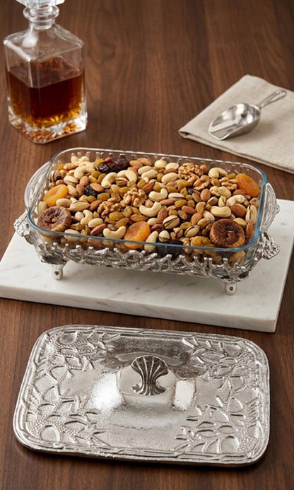 Rectangular Coral Design Casserole Dish with Turkish Glass Lid | 4 Qt Oven to Table Bakeware