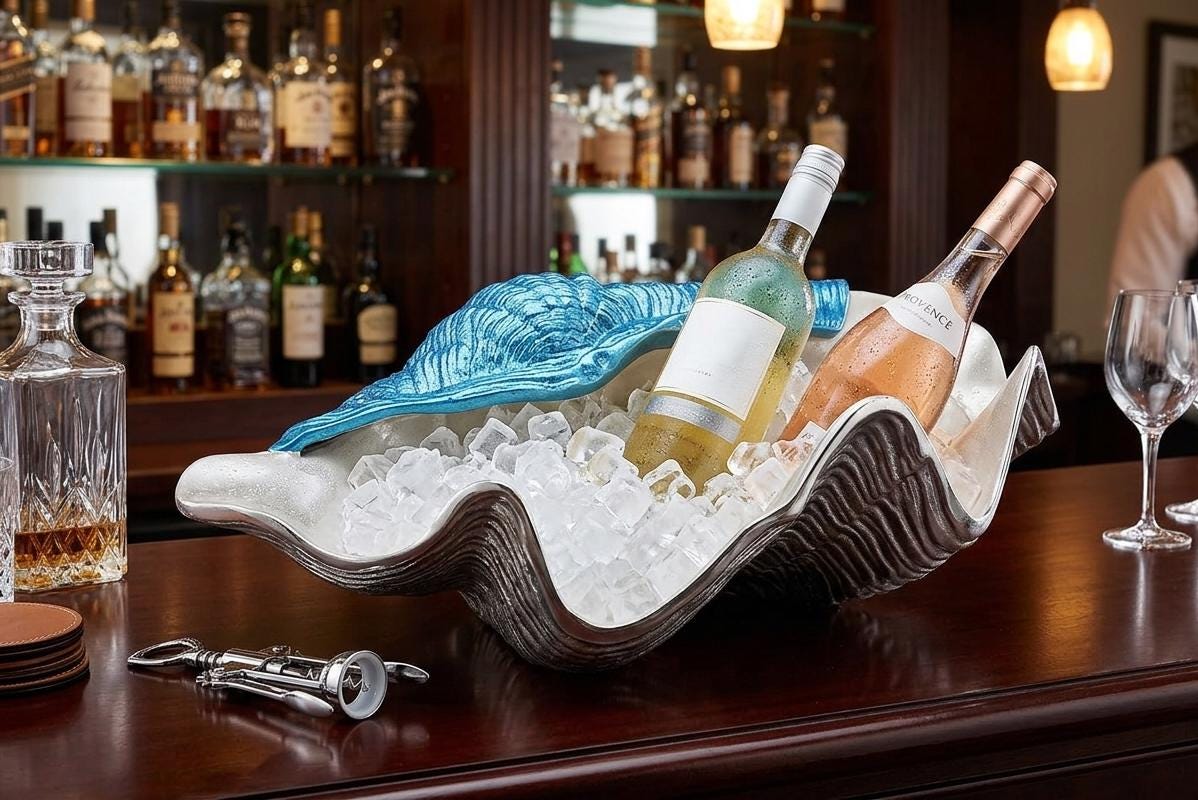 Medium Clam Seashell Wine Cooler, Coastal Barware, Beach House Decor, Nautical Chiller