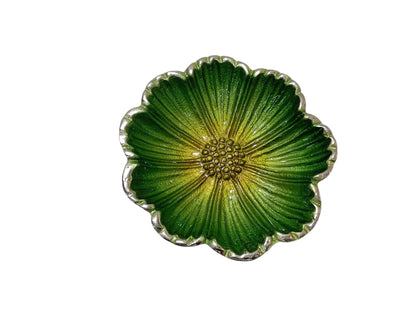 Handmade Green Enamel Flower Bowl | Silver Rim Aluminum Serving Dish
