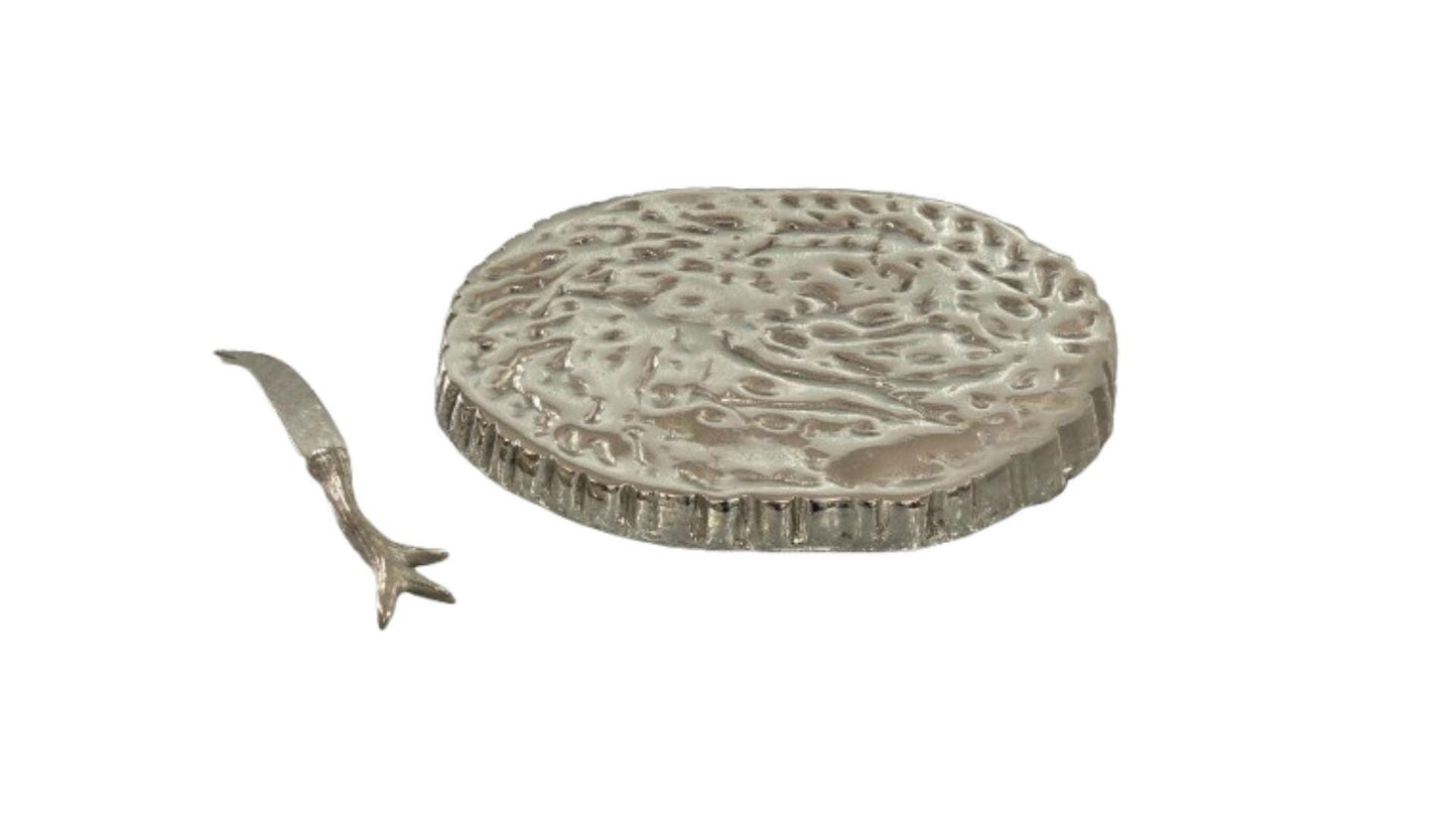 Artisan Aluminum Cheese Board with Knife | Elegant Charcuterie Serving Tray