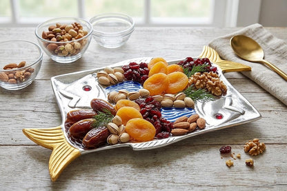 Double Fish Metal Serving Platter, Coastal Beach House Appetizer Tray
