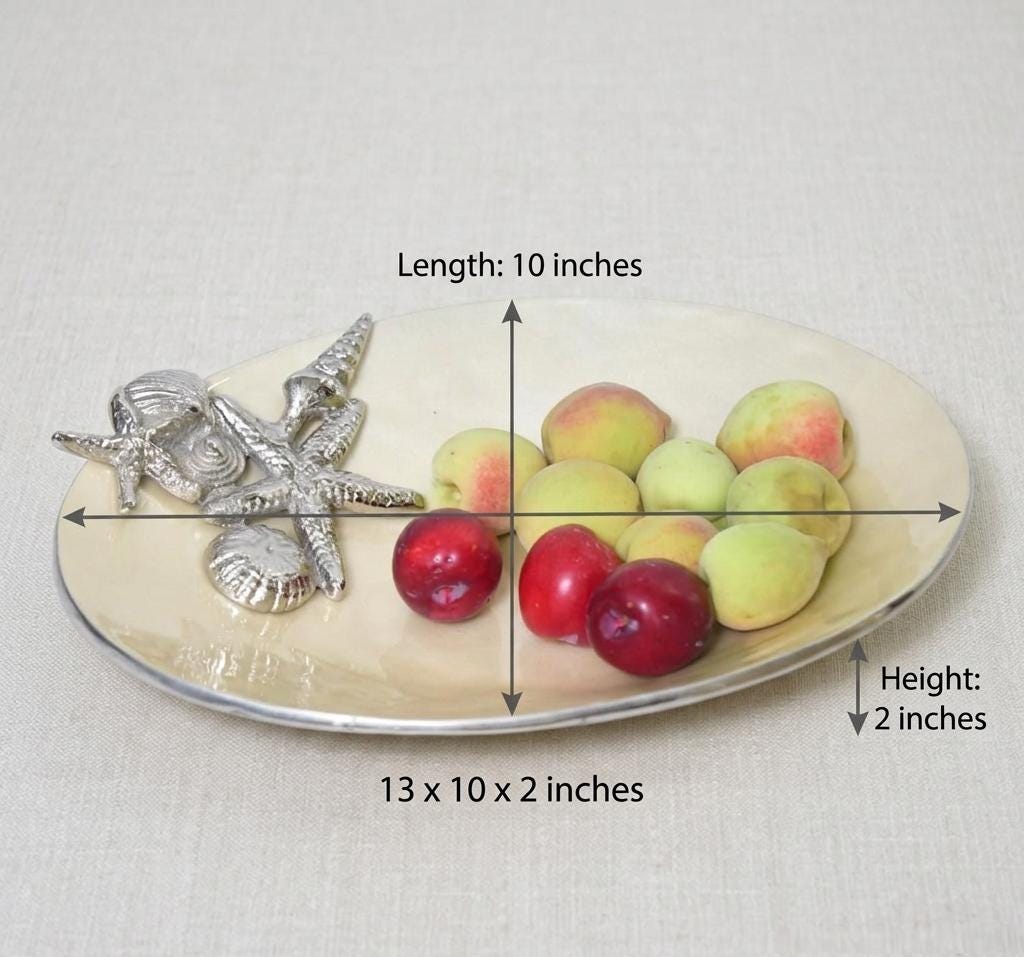 Vintage Cast Aluminum Oval Serving Bowl Beach Ocean Seashore Theme 14.5”
