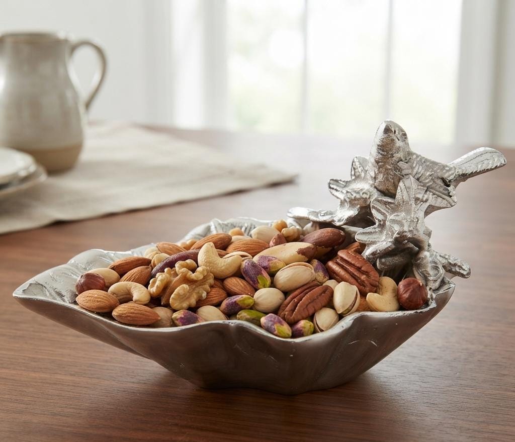 Handcrafted Aluminum Snack Bowl, Bird Branch Design, Rustic Metal Decor
