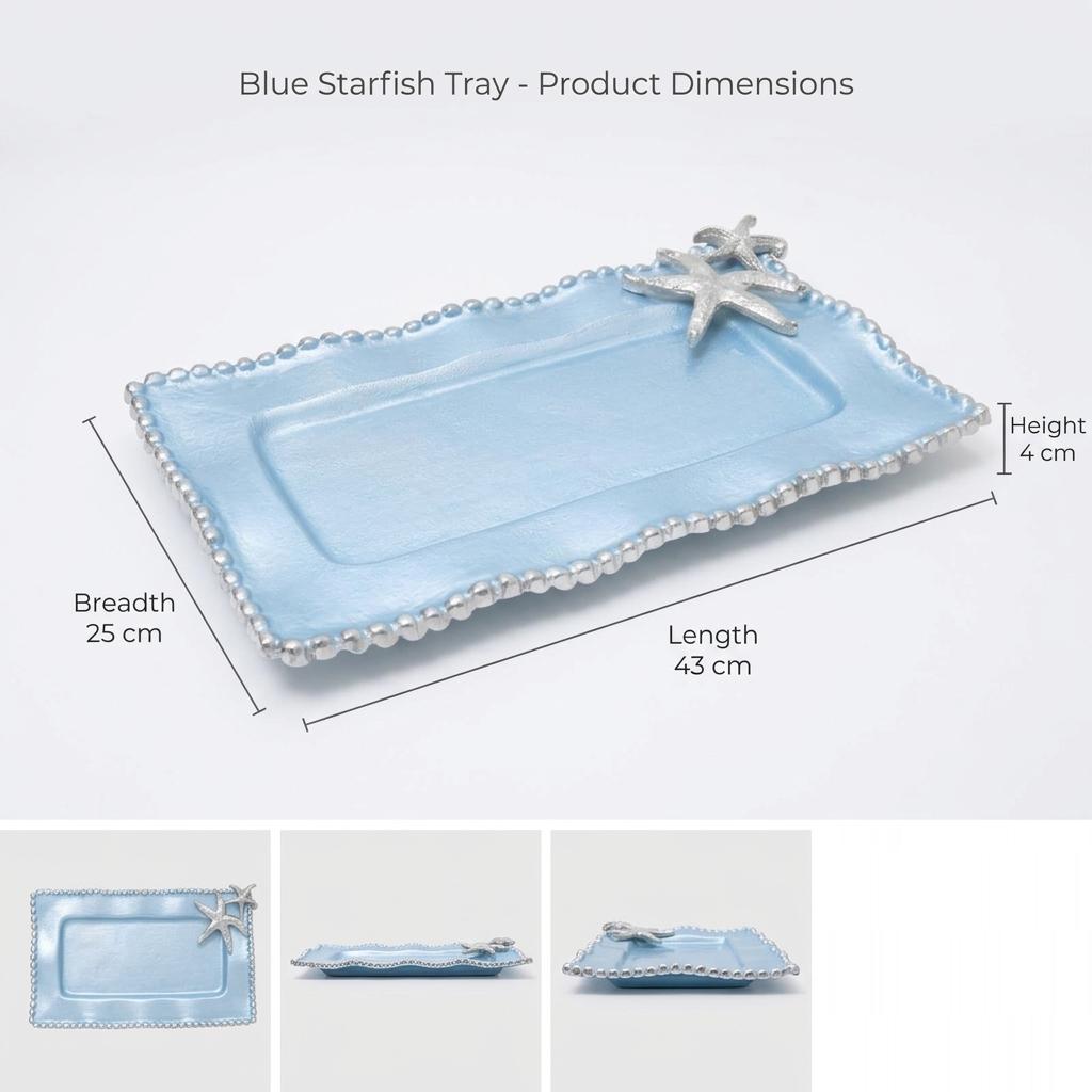 Starfish Platter Blue Enamel Coastal Serving Tray Aluminum Beach Wedding Gift