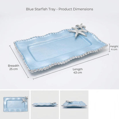 Starfish Platter Blue Enamel Coastal Serving Tray Aluminum Beach Wedding Gift