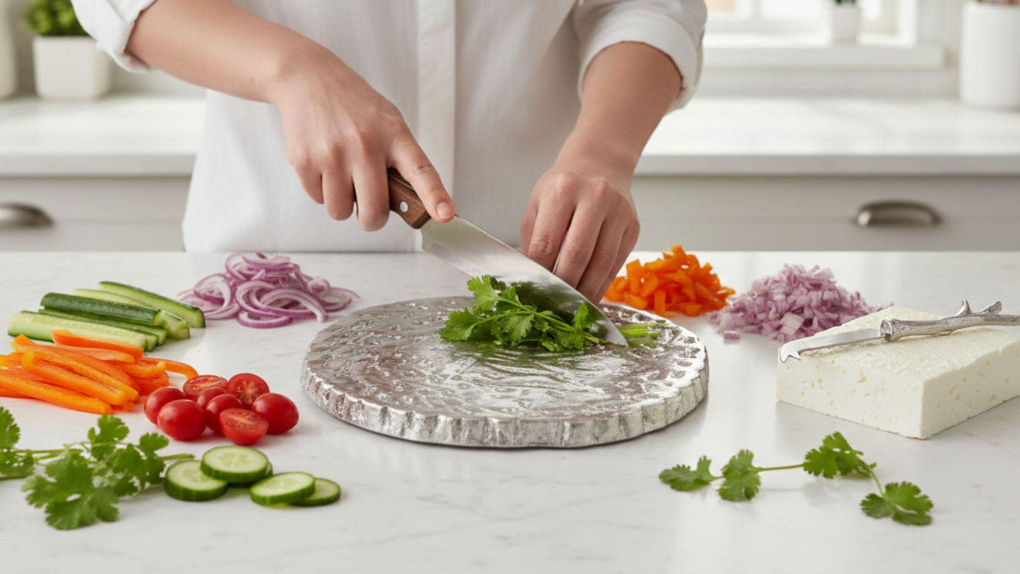 Artisan Aluminum Cheese Board with Knife | Elegant Charcuterie Serving Tray