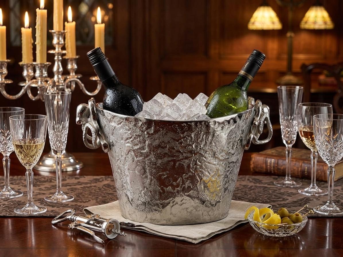 Octopus Handle Aluminum Ice Bucket | Coastal Barware Silver Plated Champagne Bucket
