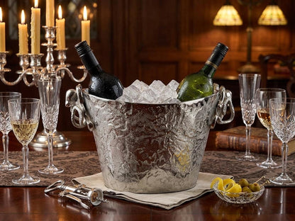 Octopus Handle Aluminum Ice Bucket | Coastal Barware Silver Plated Champagne Bucket