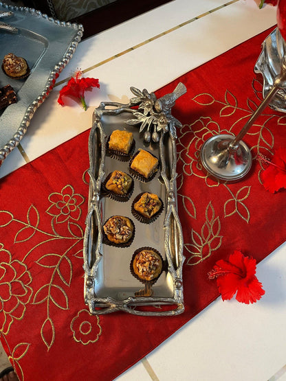 Bird-Themed Rectangular Platter – Elegant Charm with a Sturdy Base