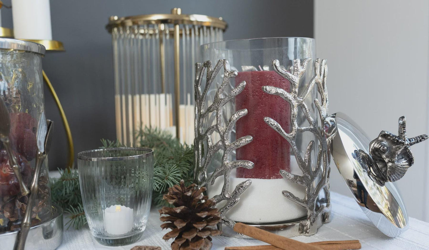 Metal Sculpted Candle Vessel with Sea Reef Openwork Pattern, Polished Accent Light Home Decor