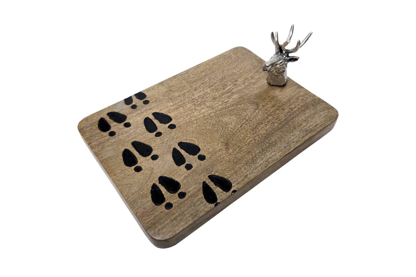 Stag Antler Cheese Board, Rustic Deer Head Handle Charcuterie Platter