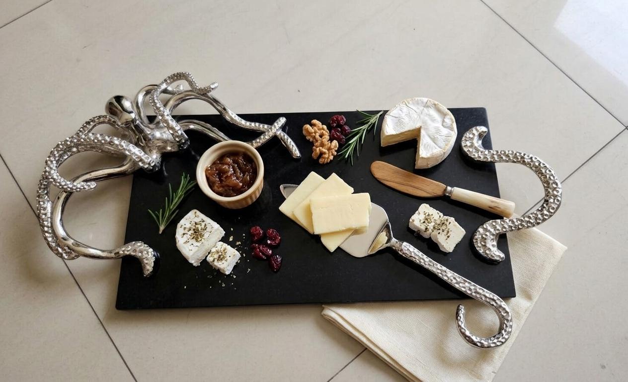Octopus Granite Cheese Board, Ocean Coastal Serving Tray, Seafood Kitchen Decor