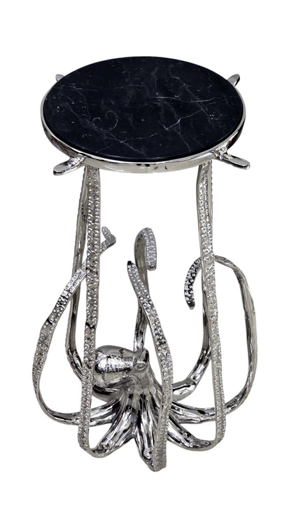 Octopus Drink Table – Granite Marble Top, Coastal Accent Side Table, Nautical Decor