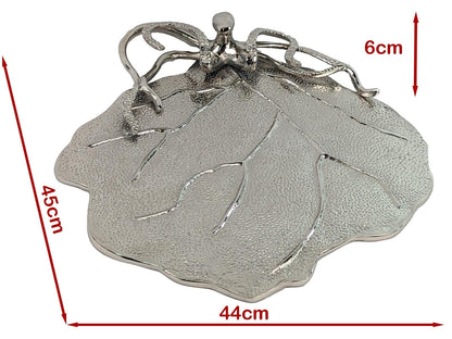 Octopus Leaf Serving Tray | Silver Coastal Platter, Nautical Ocean Decor Bowl