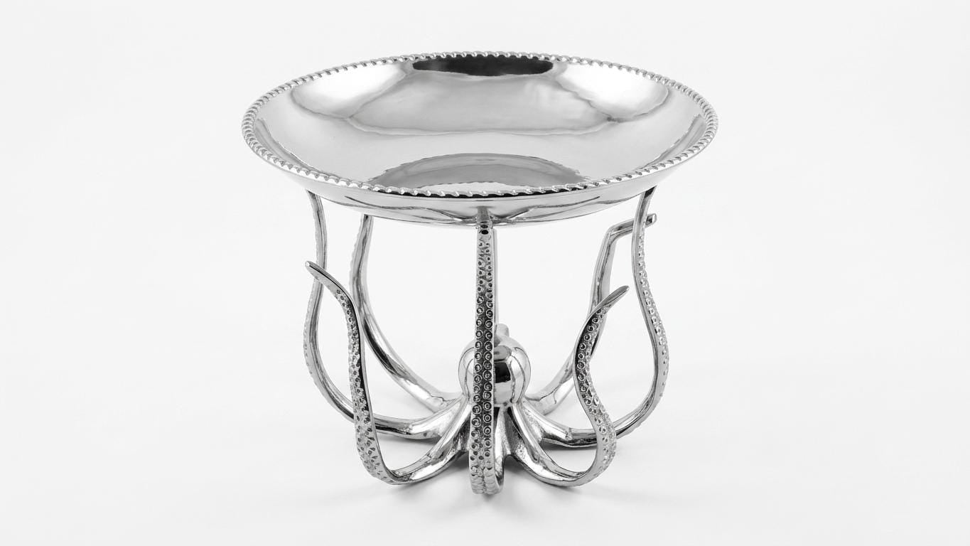 Handcrafted Aluminum Octopus Serving Plate | Coastal Table Centerpiece Tray