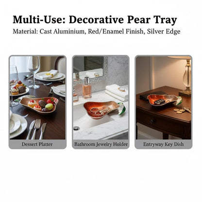 Red Enamel Pear Serving Bowl | Cast Aluminum Decorative Platter