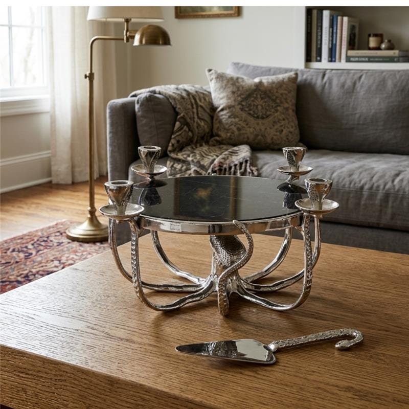 Octopus Candle Cheese Board with Cake Lifter – Coastal Aluminum Serving Platter