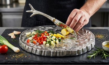 Artisan Aluminum Cheese Board with Knife | Elegant Charcuterie Serving Tray