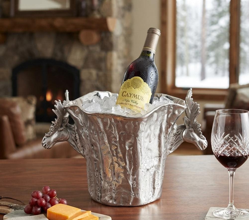 Handcrafted Aluminum Moose Wine Bucket – Rustic Lodge Barware, Silver Plated Champagne Cooler