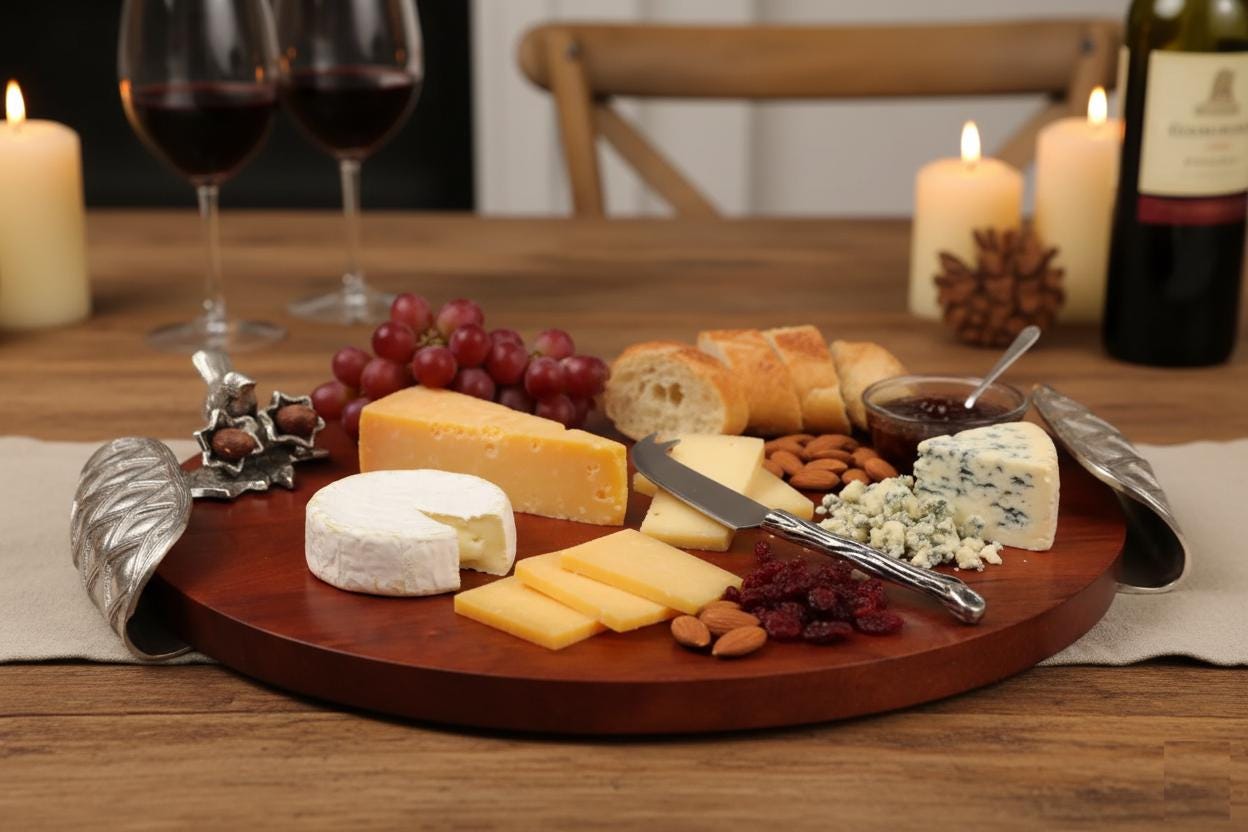 Trellis Designs Wooden Cheese Board – Rustic Farmhouse Charcuterie Serving Tray