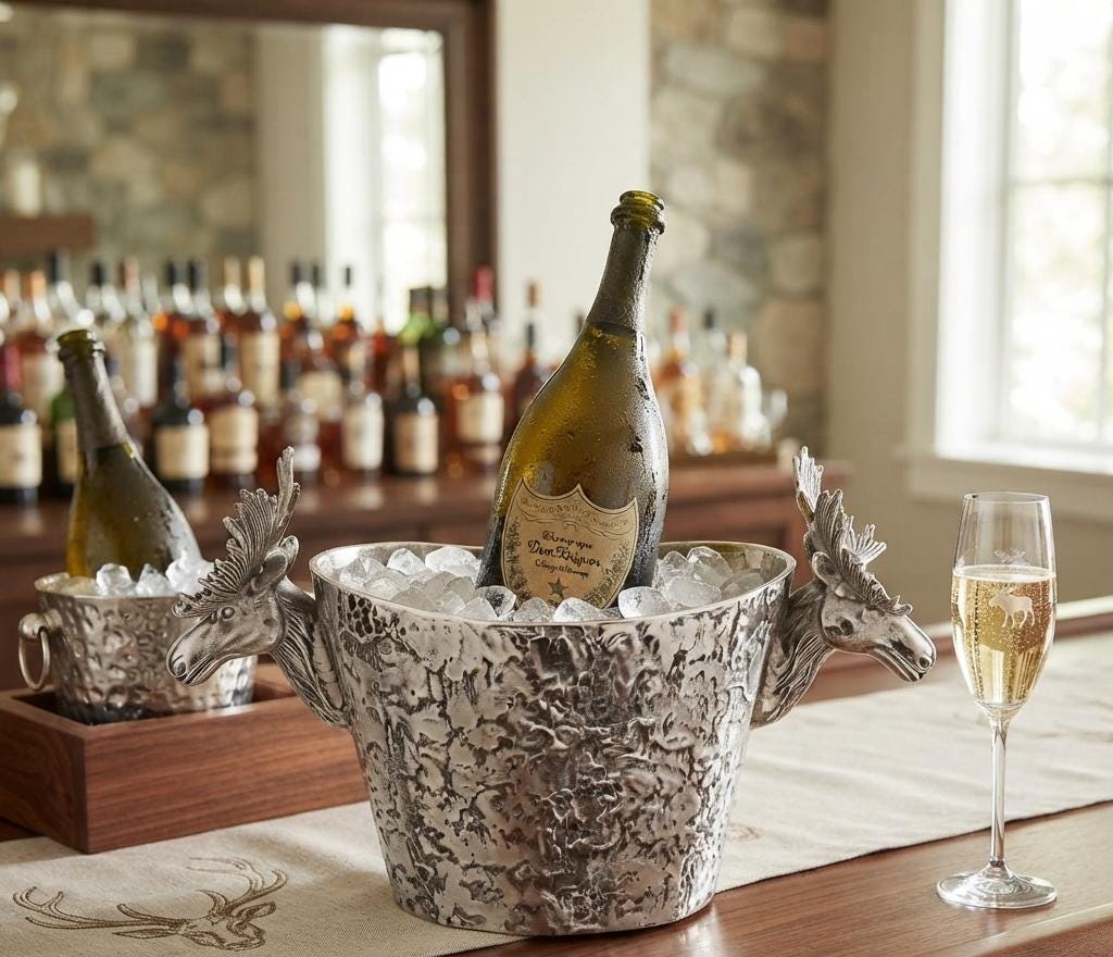 Handcrafted Aluminum Wine Bucket | Roosevelt Champagne Chiller with Deer Handles