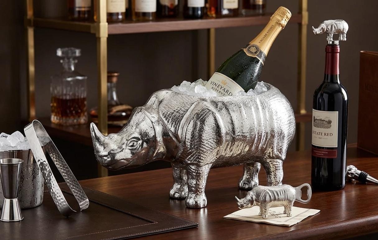 Rhino Wine Holder | Single Bottle Metal Wine Rack | Animal-Themed Décor | Unique Bar & Table Accent Animal Shape Wine Chiller