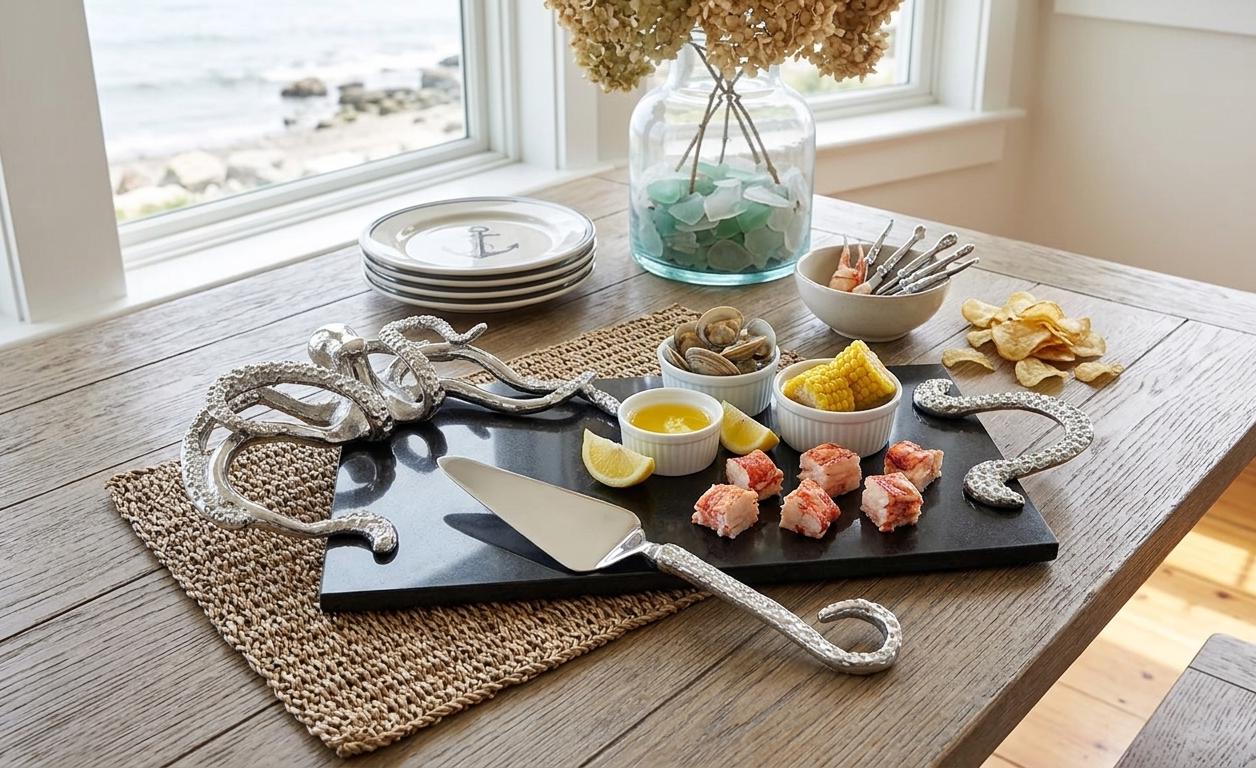 Octopus Granite Cheese Board, Ocean Coastal Serving Tray, Seafood Kitchen Decor