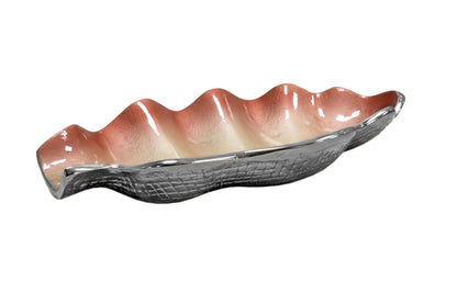 Handcrafted Aluminum Shell Tray, Wavy Enamel Coastal Decor Accent