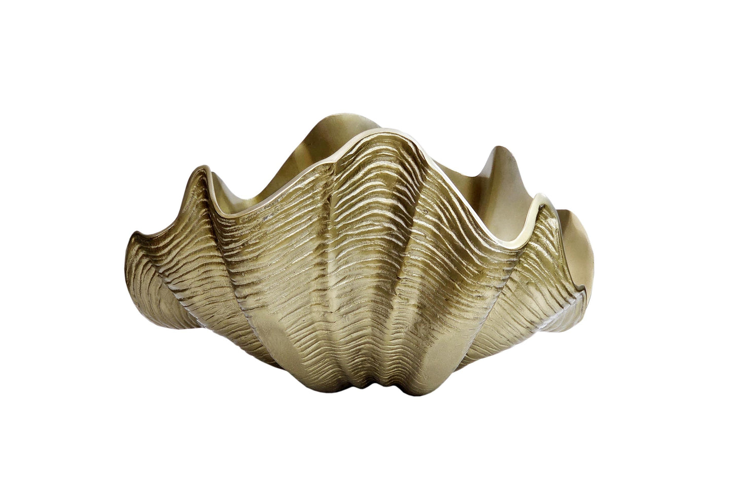 Gold Aluminum Shell Vase: Coastal Centerpiece Bowl, Nautical Beach House Accent