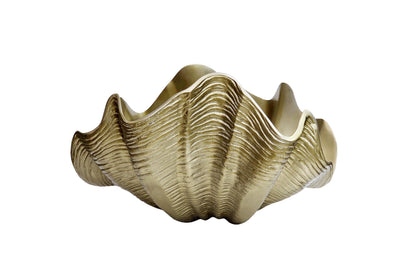 Gold Aluminum Shell Vase: Coastal Centerpiece Bowl, Nautical Beach House Accent