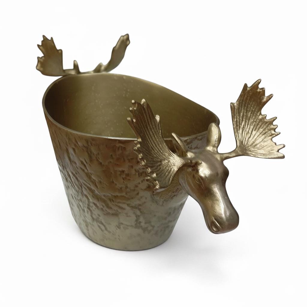Antique Brass Finish Ice Bucket | Elk Handle Wine Chiller