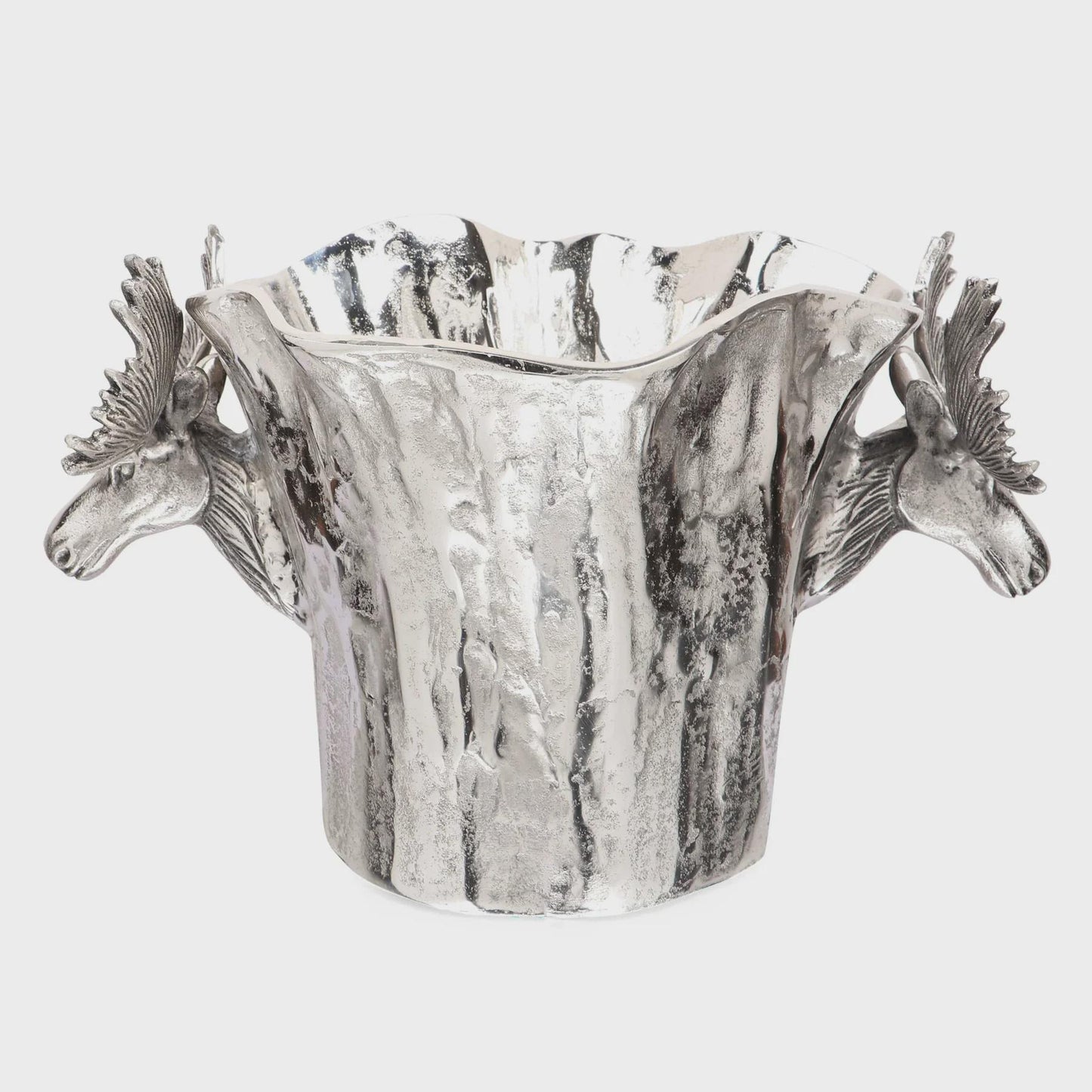 Handcrafted Aluminum Moose Wine Bucket – Rustic Lodge Barware, Silver Plated Champagne Cooler