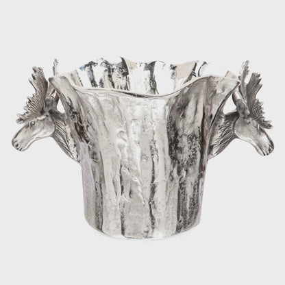 Handcrafted Aluminum Moose Wine Bucket – Rustic Lodge Barware, Silver Plated Champagne Cooler