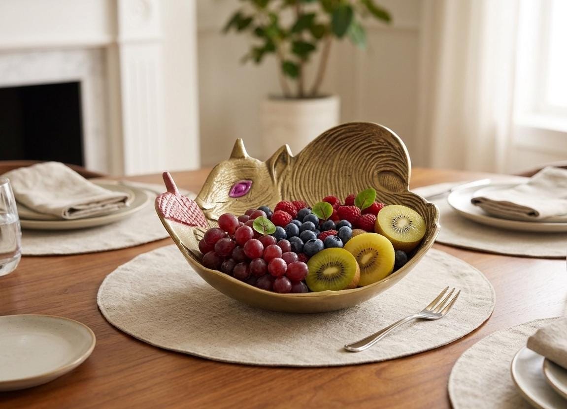 Aluminum Squirrel Fruit Bowl Rustic Decorative Snack Dish, Elegant Serving Accent