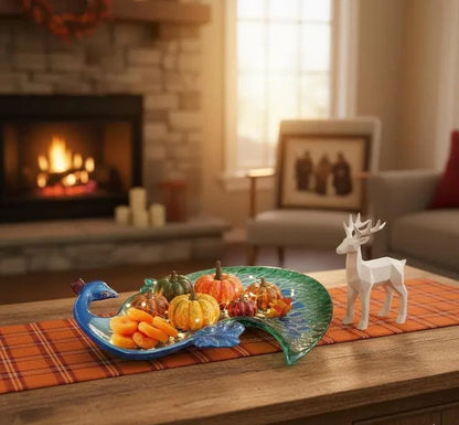 Enamel Aluminum Peacock Serving Tray | Blue & Green Table Decor