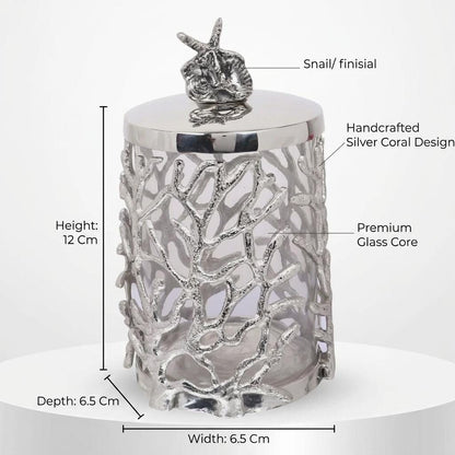 Metal Sculpted Candle Vessel with Sea Reef Openwork Pattern, Polished Accent Light Home Decor