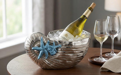 Nautilus Shell Wine Cooler | Polished Aluminum Nautical Bar Decor
