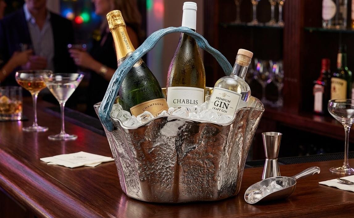 Artisan Aluminum Wine Chiller | Silver Ice Bucket, Home Bar Decor