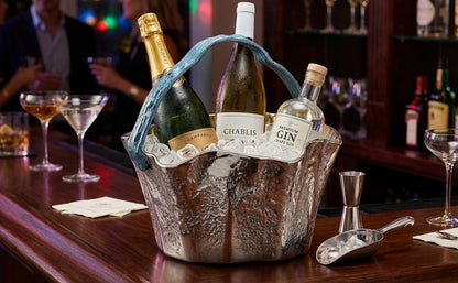 Artisan Aluminum Wine Chiller | Silver Ice Bucket, Home Bar Decor