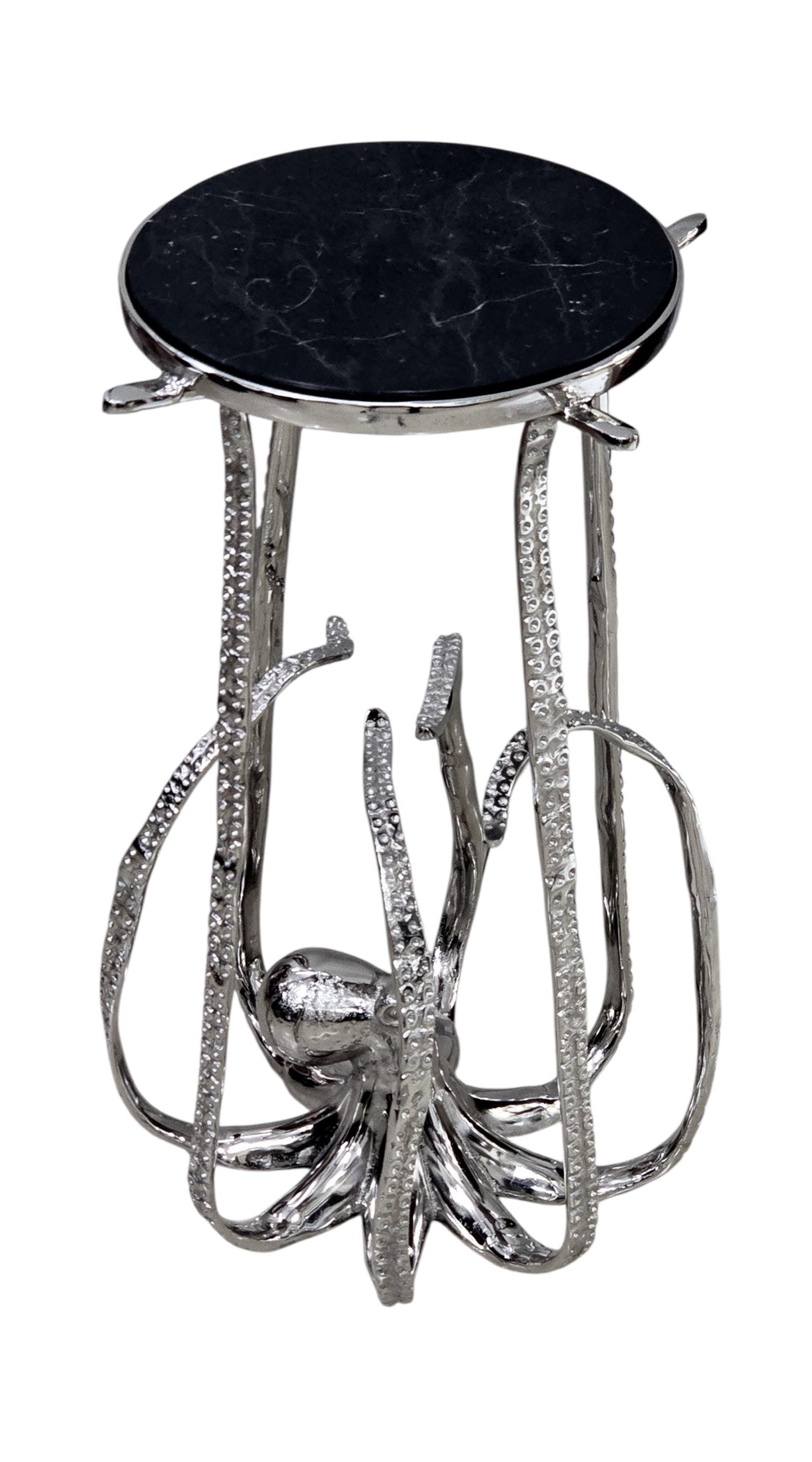Octopus Drink Table – Granite Marble Top, Coastal Accent Side Table, Nautical Decor