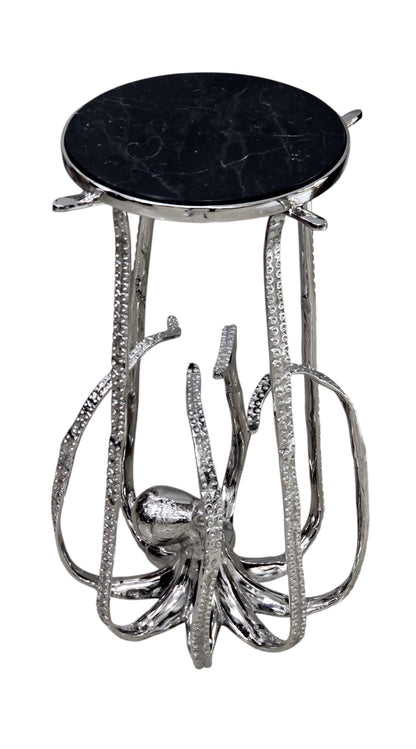 Octopus Drink Table – Granite Marble Top, Coastal Accent Side Table, Nautical Decor