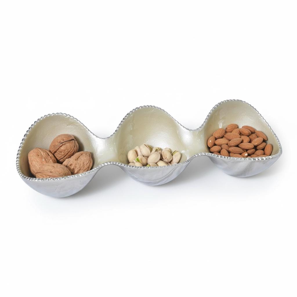 Three Round Decorative Containers with Metallic Carrier Base – Elegant Display Tray