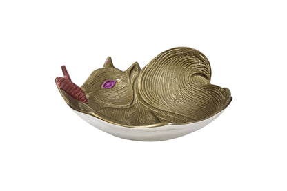 Aluminum Squirrel Fruit Bowl Rustic Decorative Snack Dish, Elegant Serving Accent