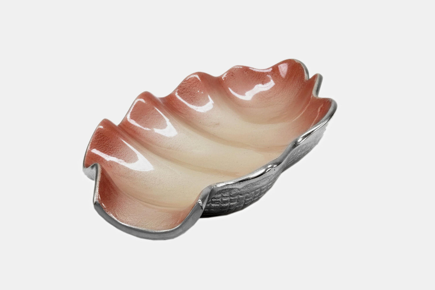 Handcrafted Aluminum Shell Tray, Wavy Enamel Coastal Decor Accent
