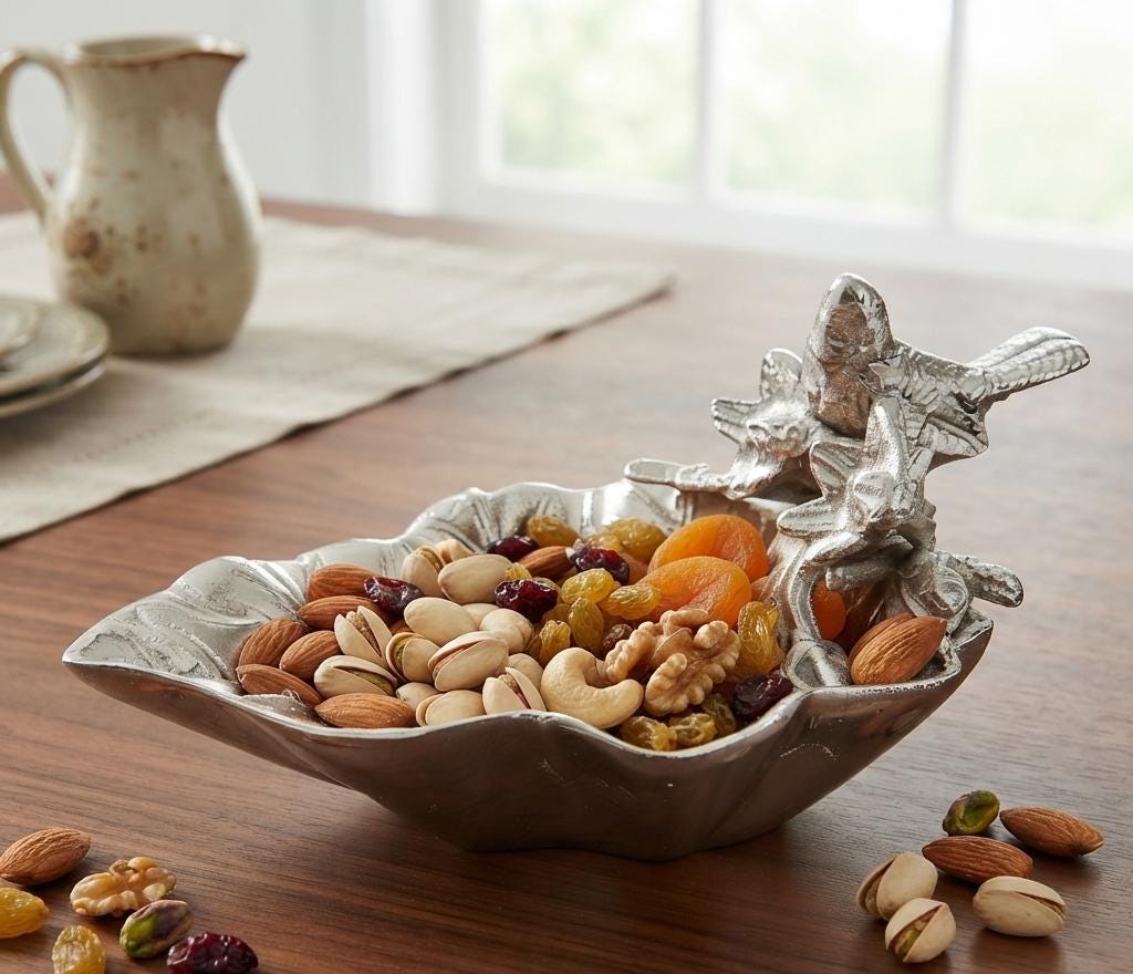 Handcrafted Aluminum Snack Bowl, Bird Branch Design, Rustic Metal Decor