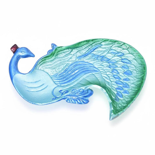 Enamel Aluminum Peacock Serving Tray | Blue & Green Table Decor