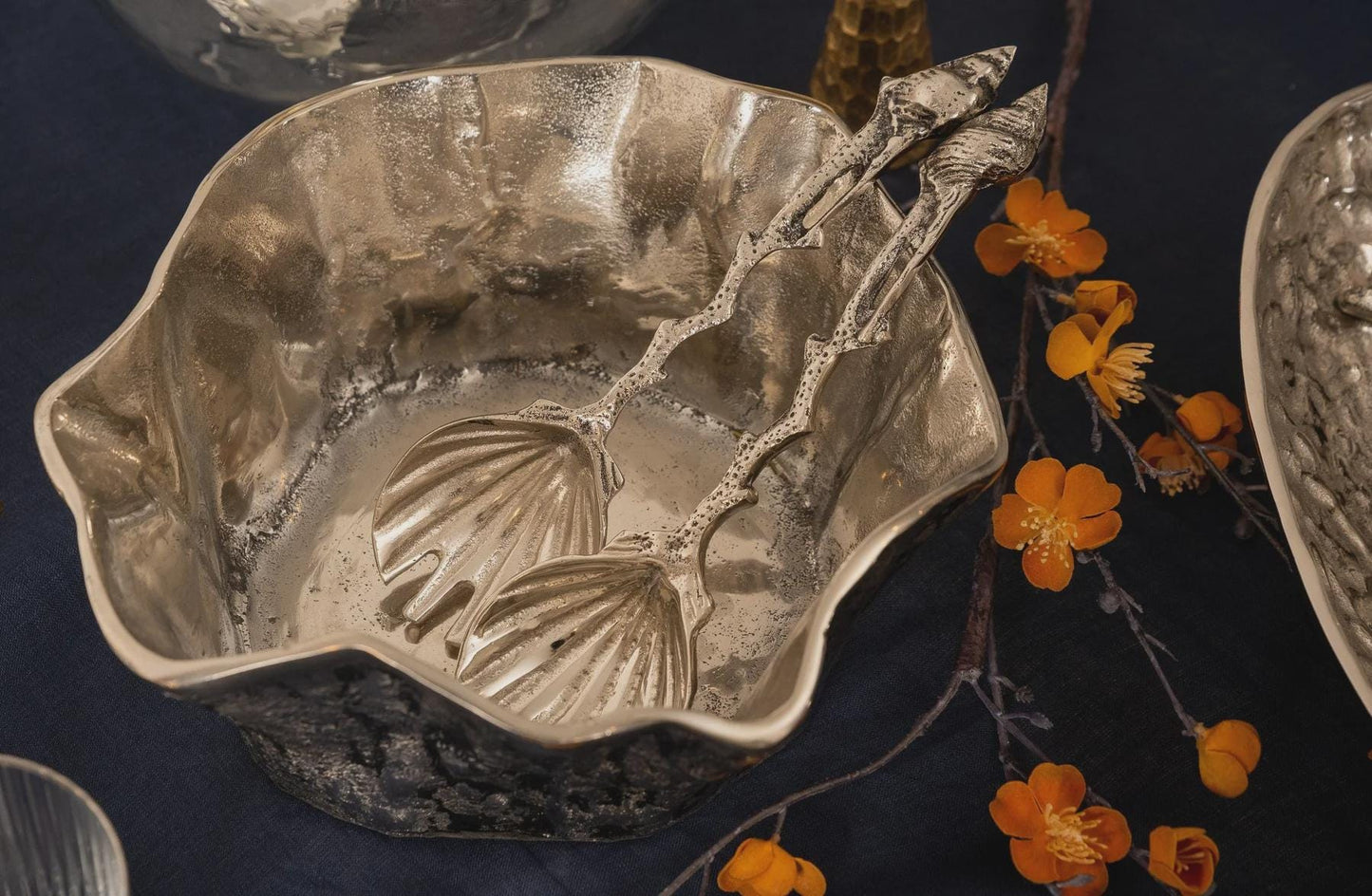 Coral Salad Server Set Silver | Coastal Tableware Gift