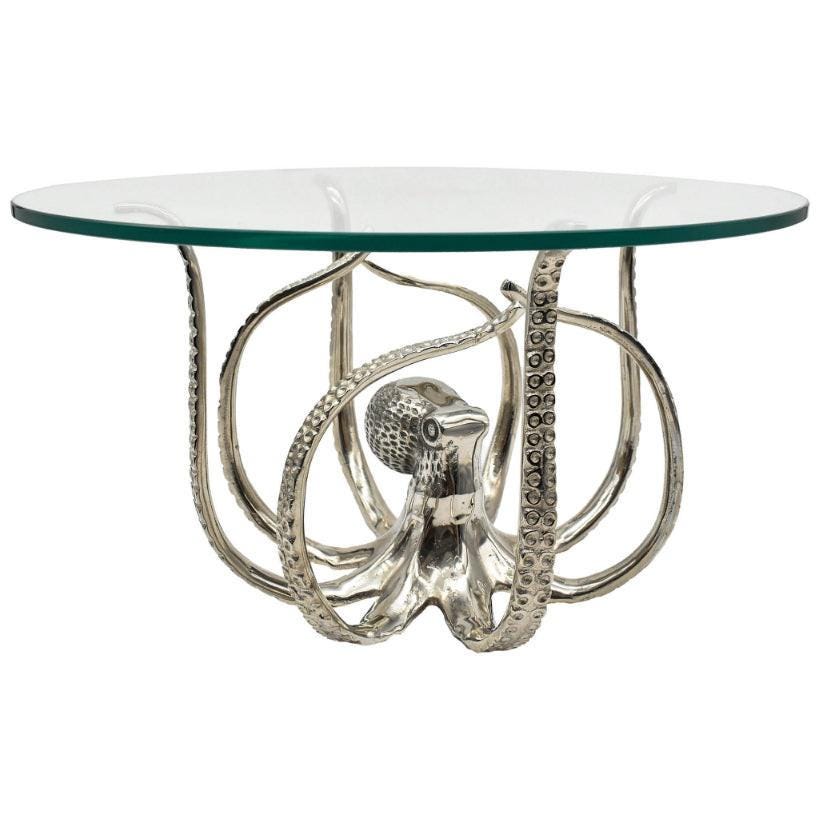 Aluminum Octopus Cake Stand, Silver Coastal Dessert Platter, Nautical Serving Tray