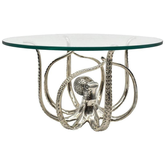 Aluminum Octopus Cake Stand, Silver Coastal Dessert Platter, Nautical Serving Tray